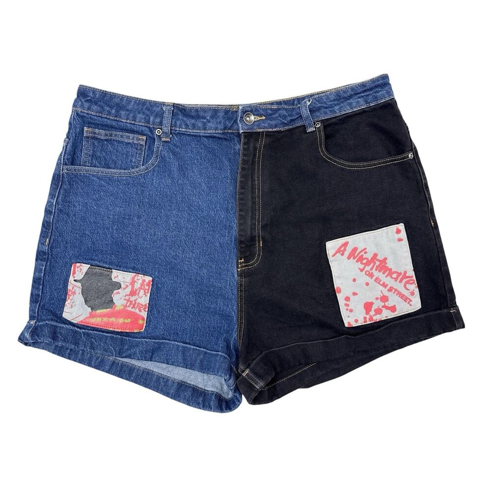 Nightmare On Elm Street Freddie Kruger Denim Shorts Hot‎ Topic Goth Punk Horror